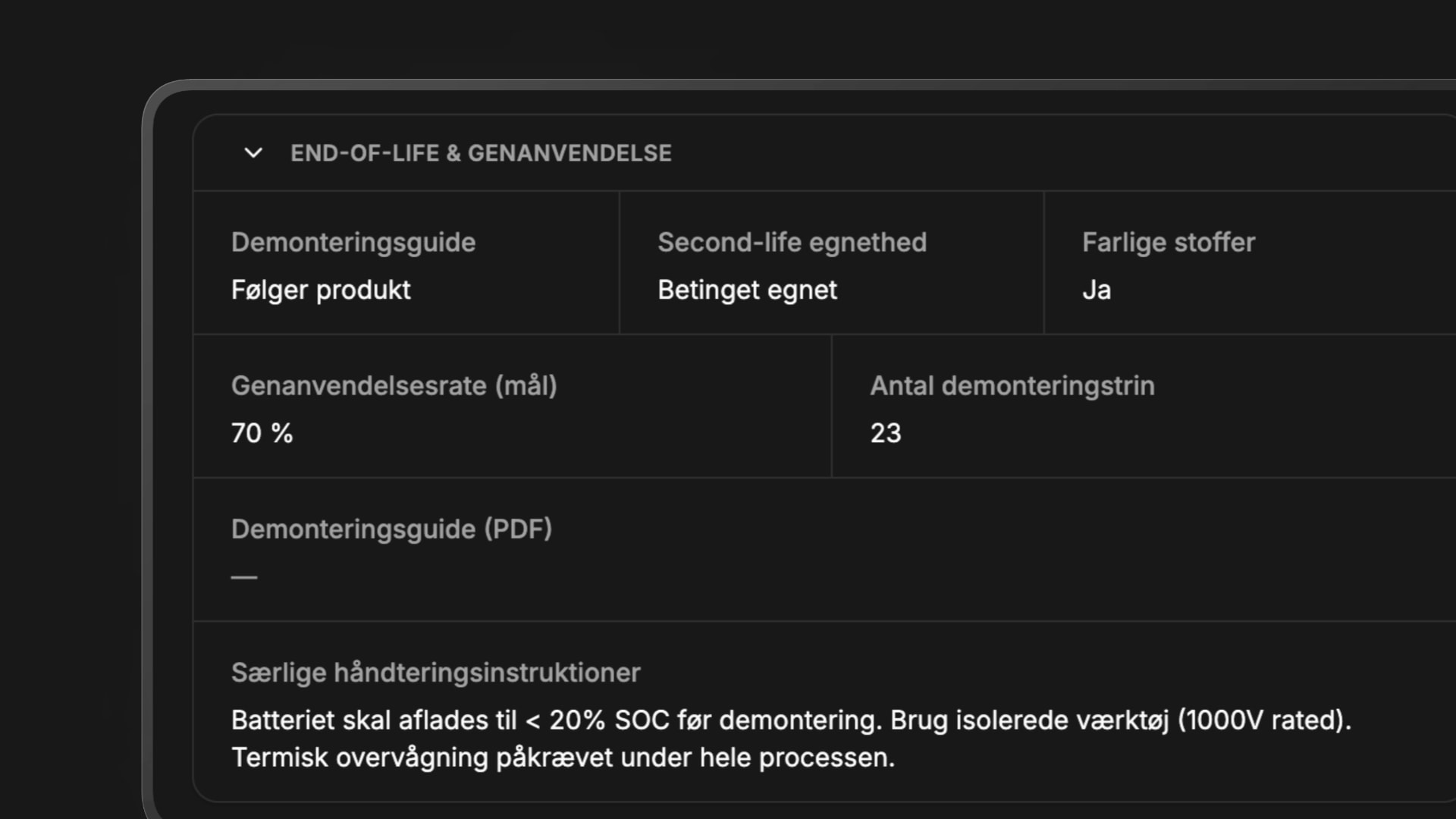 Syntakk end-of-life og genanvendelse dokumentation for digitalt batteripas