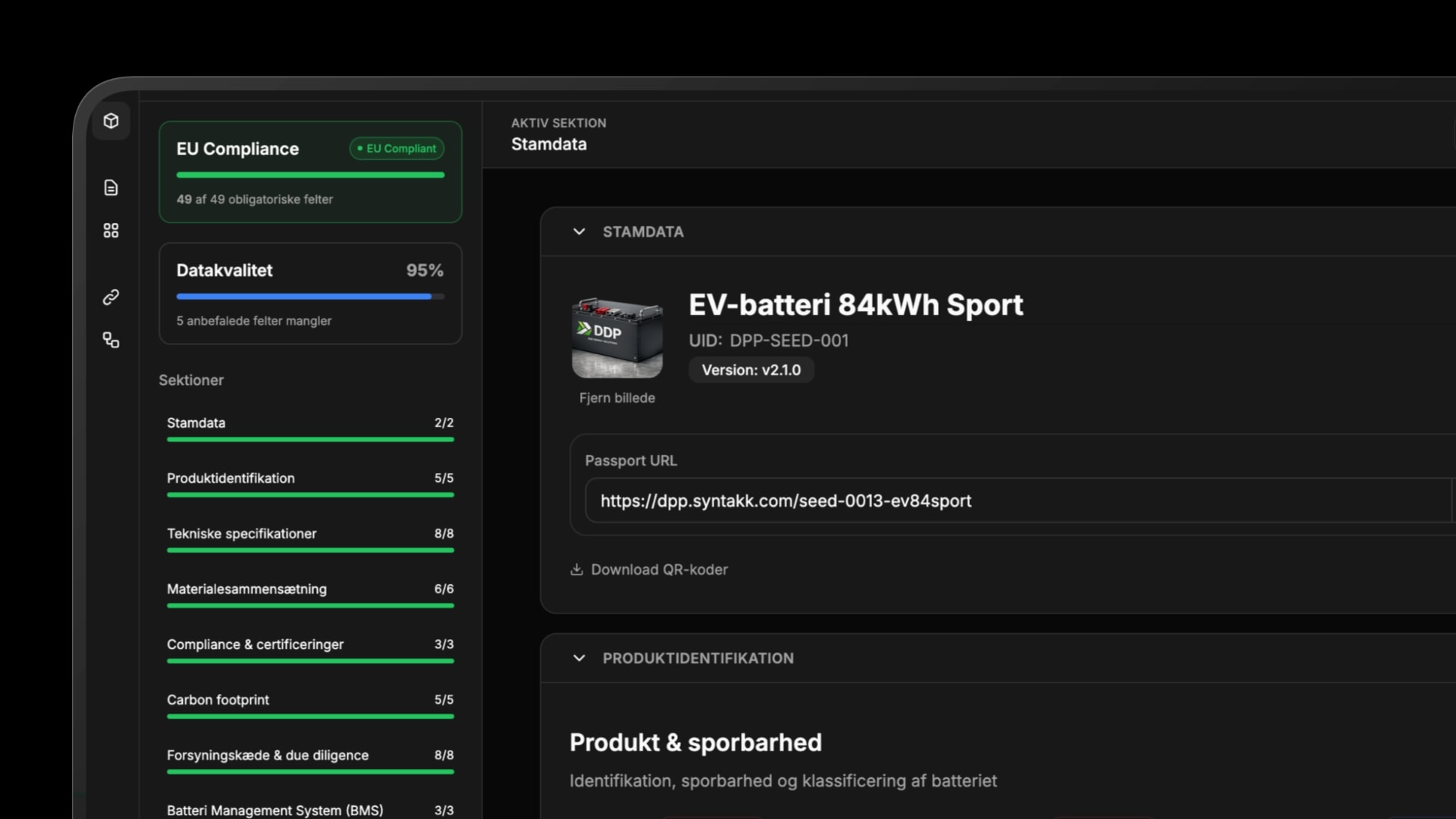 Syntakk compliance-dashboard med datakvalitet for digitalt produktpas