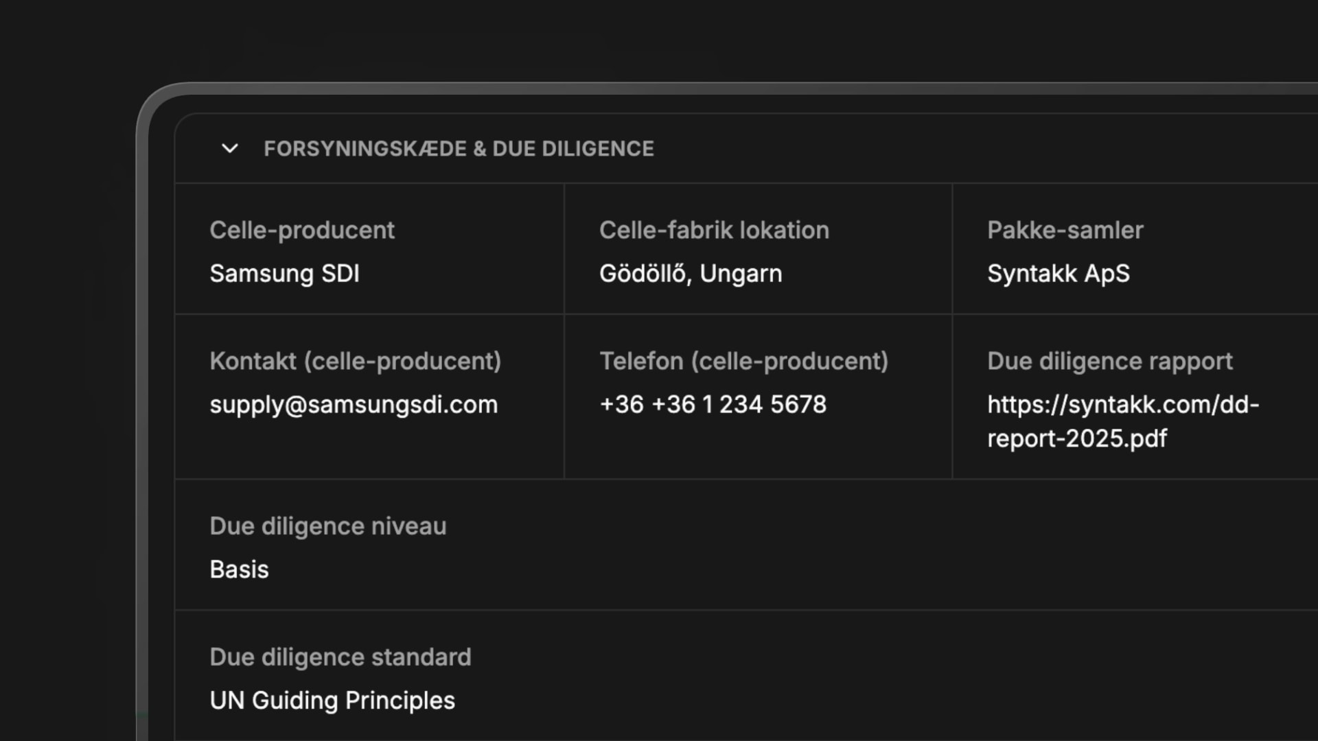 Syntakk forsyningskæde og due diligence dokumentation til digitalt batteripas